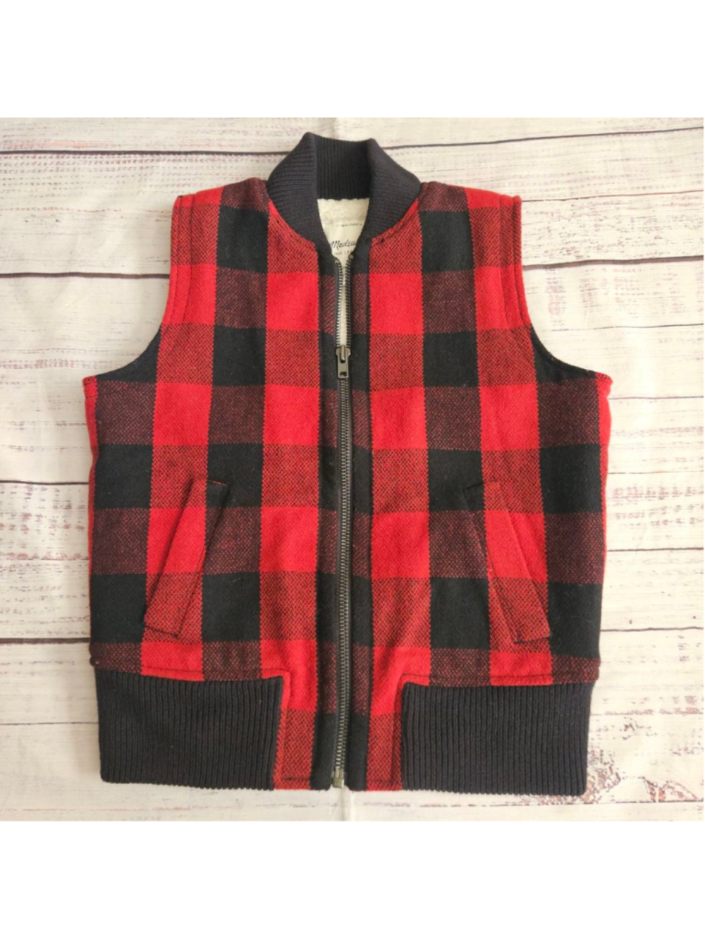 Madewell Buffalo Plaid Wool Blend Sherpa Lined Vest Zipper Womens Small